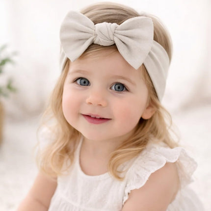 Baby Girl Cotton Bow Headbands, 2-Pack, Powder Pink and Light Beige