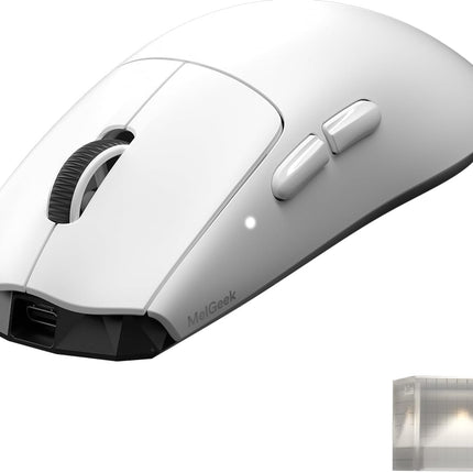 MelGeek Horus Lightweight Mouse, Wireless Gaming Mouse, 49g, 8K Polling, 30K DPI Sensor, 215 Hr Battery, 2.4G/USB-C, with Light Receiver, Fit for Medium and Large Hands - White
