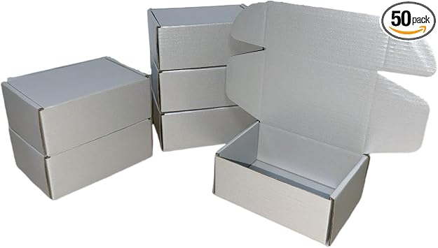 50 Pcs Silver Corrugated Cardboard Mailer Boxes, 6.3 x 6 x 1.6 in