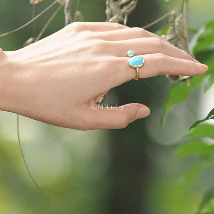 Bold 14K Gold-Plated Statement Ring with Simulated Blue Turquoise