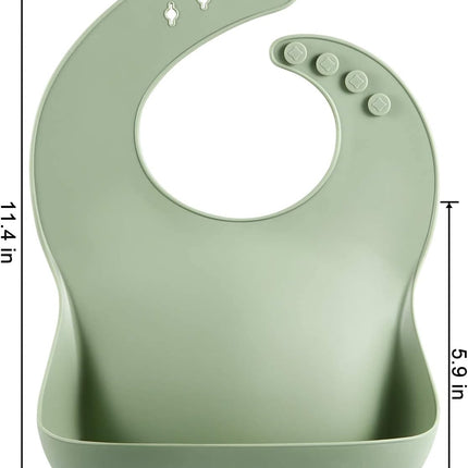 Set of 3 Waterproof Silicone Baby Bibs, Soft Unisex Feeding Bibs for 10-72 Months, Brown/Blue/Green