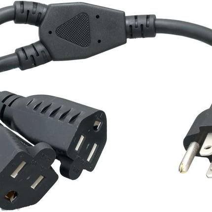 Power Cord Extension and Splitter, NEMA 5-15P to Dual NEMA 5-15R, 16 AWG, 13A, 125V, Black