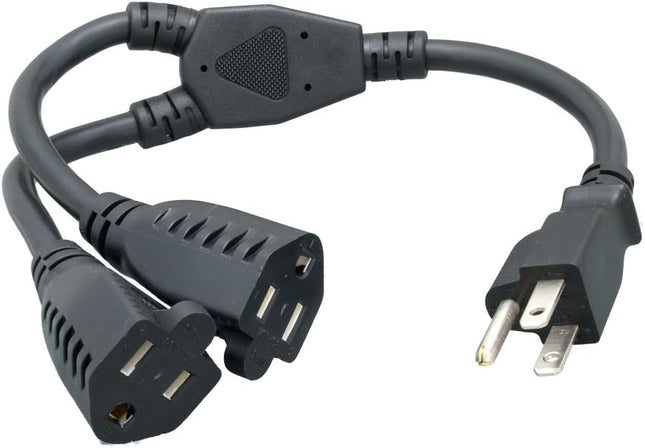 Power Cord Extension and Splitter, NEMA 5-15P to Dual NEMA 5-15R, 16 AWG, 13A, 125V, Black