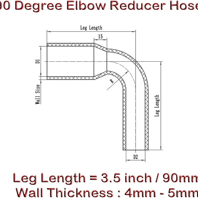 Automotive Silicone 90-Degree Elbow Reducer Coupler, 1.5 in to 1.75 in, Black