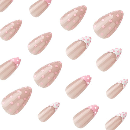 SourceToHome FuenteACasa Pink Polka Dot Press on Nails - Short Almond Fake Nails — Home & Lifestyle