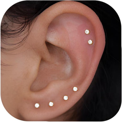 10 Pairs Small Cubic Zirconia Stud Earrings