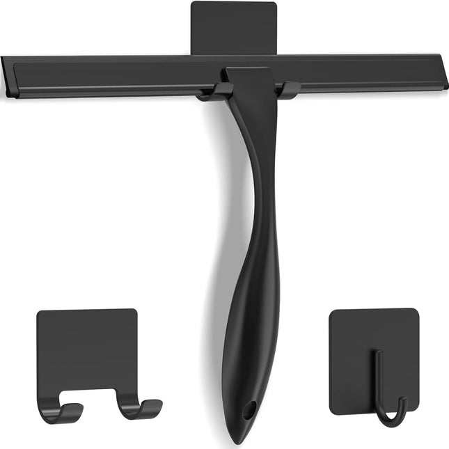 All-Purpose Stainless Steel Shower Squeegee for Shower Doors with 2 Adhesive Hooks