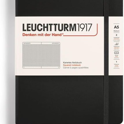 Hardcover Medium A5 Notebook with 251 Numbered Squared Pages, Black