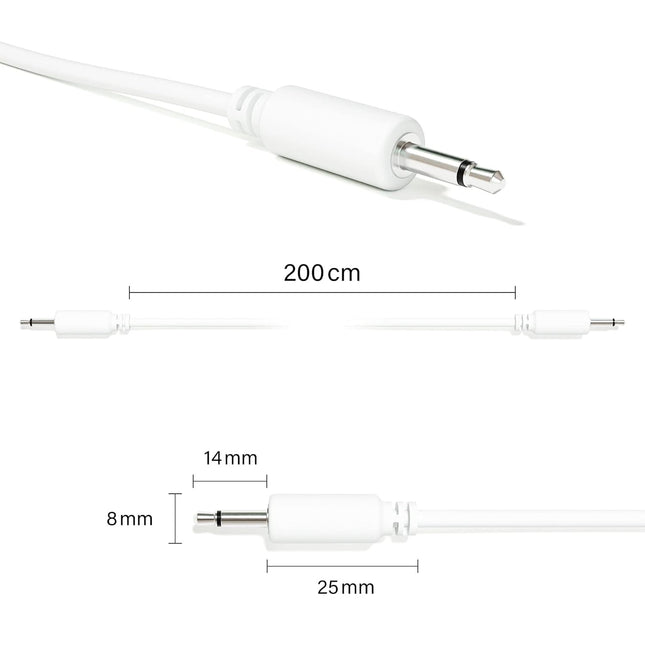 5-Pack Mono Modular Patch Cables, TS 3.5mm 1/8 Inch, White, 15 cm