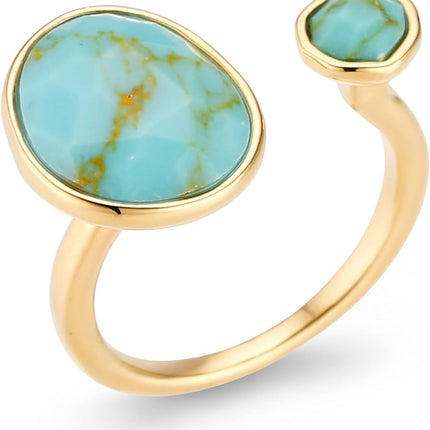 Bold 14K Gold-Plated Statement Ring with Simulated Blue Turquoise