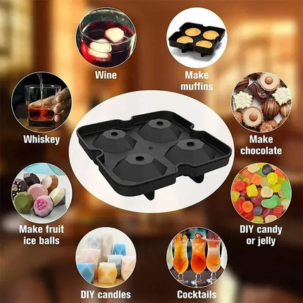 Silicone ice ball mold tray with finished ice spheres removed and displayed
