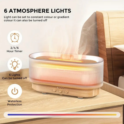 Air Flame Humidifier in bedroom setting with warm flame glow effect