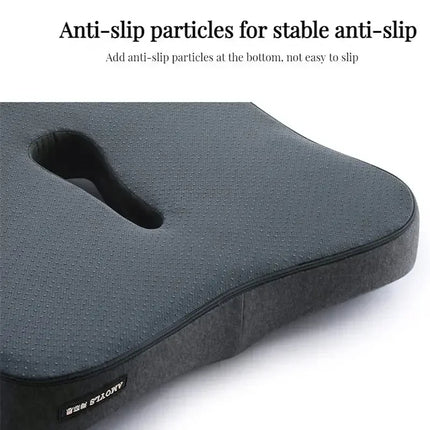 Memory foam office chair cushion in use on ergonomic desk chair