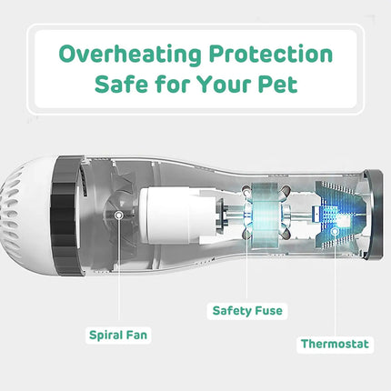 Pet drying brush for cats and dogs with heat-resistant grooming bristles