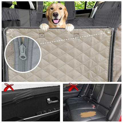 Dog car seat cover with side flaps protecting door panels and seats