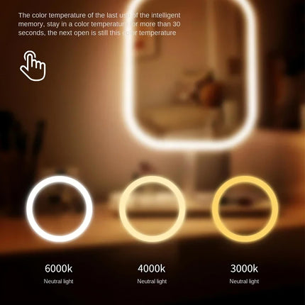 LumiGlow LED Makeup Mirror in use on vanity table with warm lighting