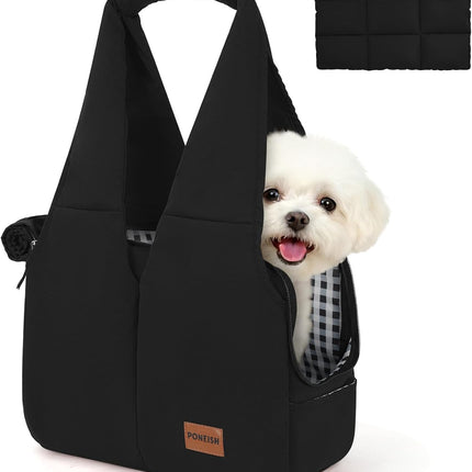 Dog Purse Carrier for Small Dogs and Cats, Black Soft-Sided Pet Tote Bag with Pockets
