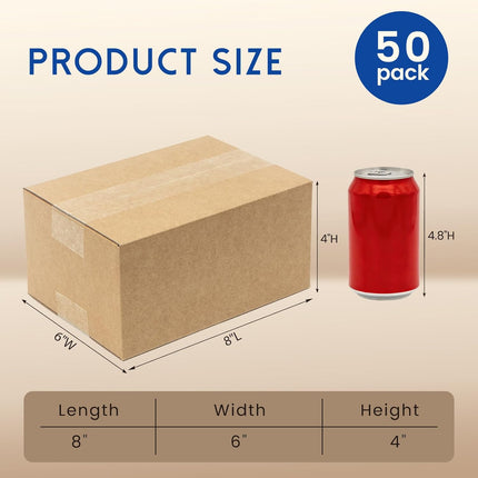 8 x 6 x 4 in Small Brown Corrugated Shipping Boxes, 50 Pack