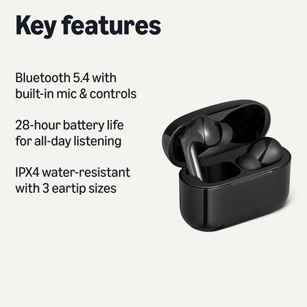 Bluetooth True Wireless In-Ear Earbuds with Mic and Charging Case, Black