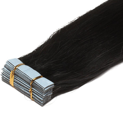24 Inch Jet Black Remy Tape-In Human Hair Extensions, 20 Piece Set