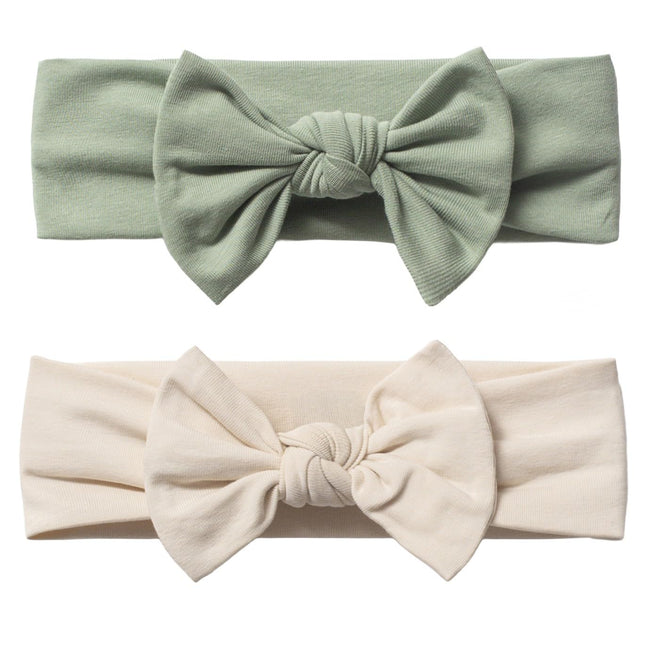 Baby Girl Cotton Bow Headbands, 2 Pack, Light Beige and Linden Green