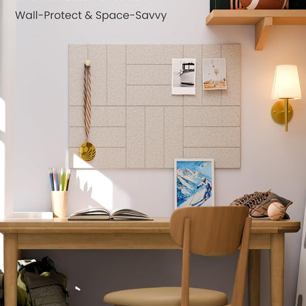 Felt Bulletin Board Tiles - 28" x 18" Oatmeal 6-Pack with 40 Adhesive Tabs