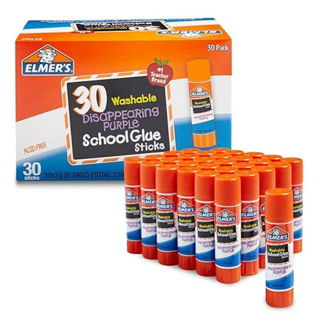 Disappearing Purple Washable School Glue Sticks, 7g, 30 Count