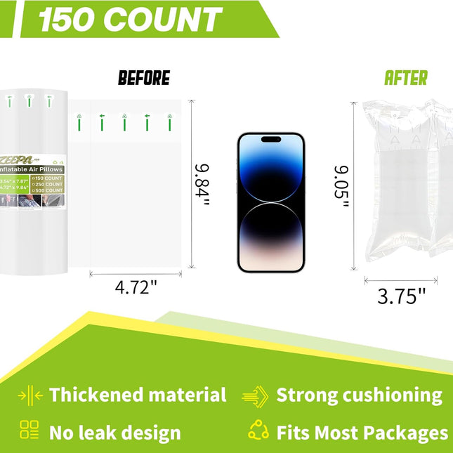 150 Count Packing Air Pillows for Shipping with Pump