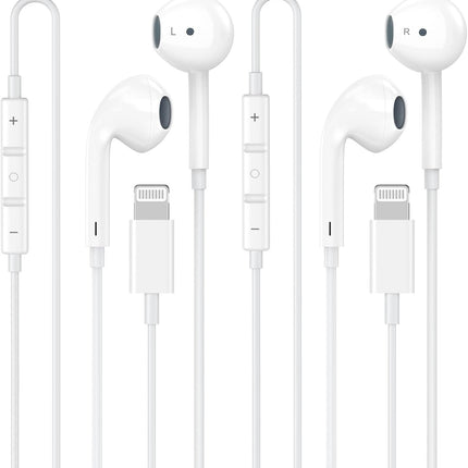 MFi Certified Wired Earbuds with Mic and Volume Control, 2 Pack