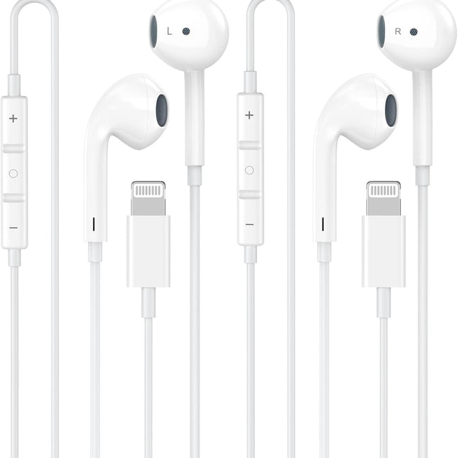 MFi Certified Wired Earbuds with Mic and Volume Control, 2 Pack