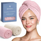 Microfiber Hair Towel Wrap for Women - Quick Dry Turban, Pink & Beige