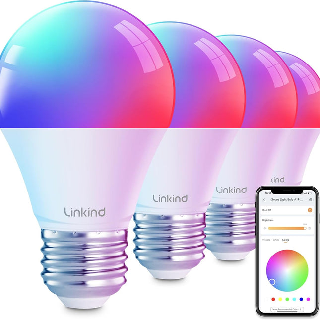 Smart Color Changing LED Light Bulbs, A19 E26, 4-Pack