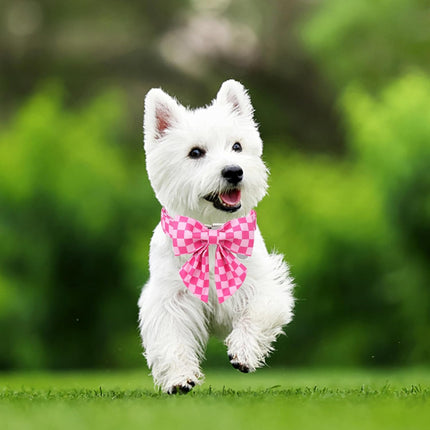 Pink Plaid Dog Collar with Bow Tie, Small