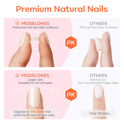 French Tip Short Oval Press-On Nails Set, Nude, 32 Pieces