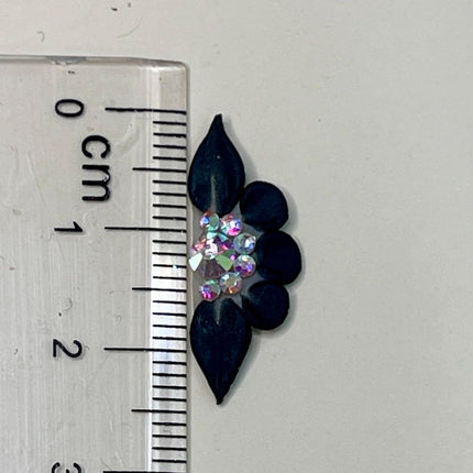 Black 3D Flower Nail Charms with Rhinestones, 8-Piece Set
