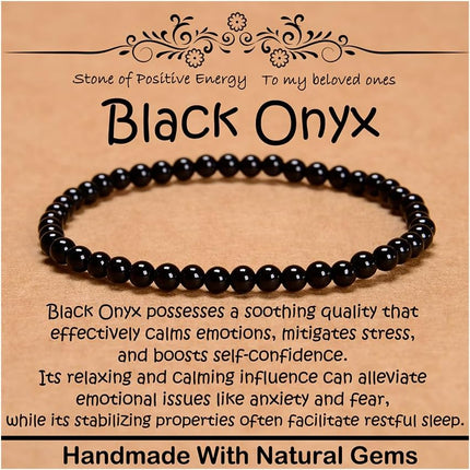 4mm Black Onyx Natural Healing Gemstone Stretch Bracelet