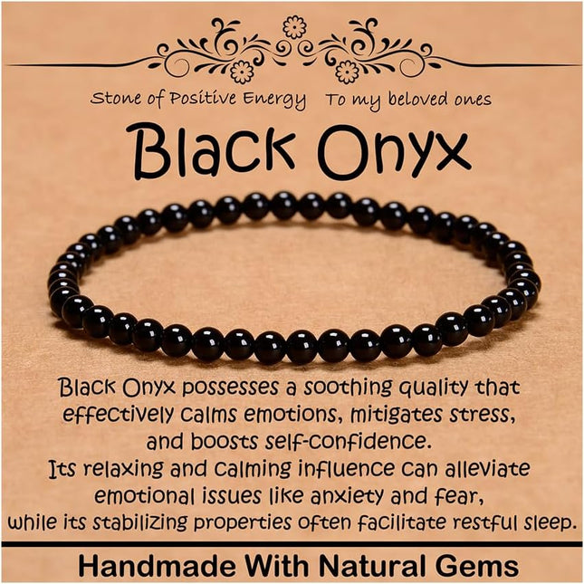 4mm Black Onyx Natural Healing Gemstone Stretch Bracelet
