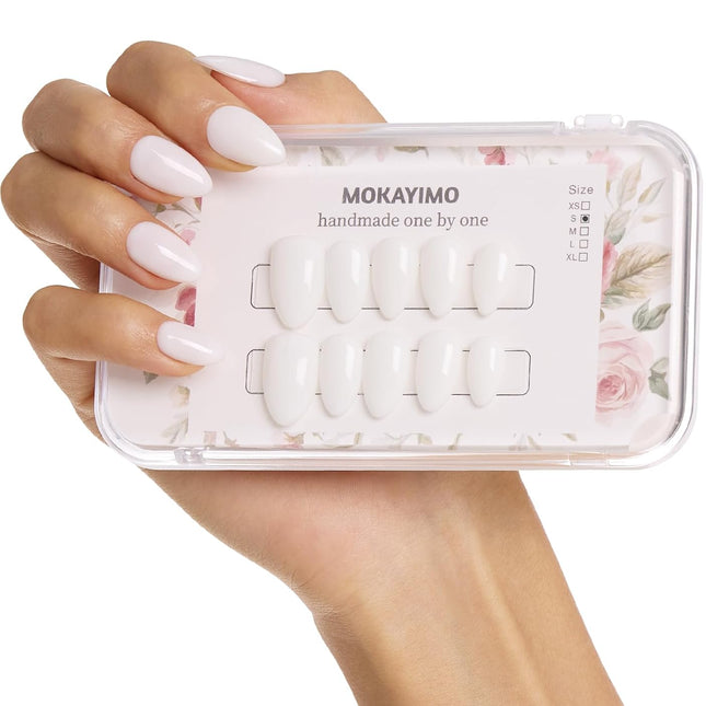 Short Almond Milky White Press On Nails Kit, Size S