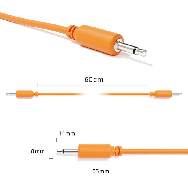 5-Pack Orange Mono Modular Patch Cables, TS 3.5mm, 15 cm