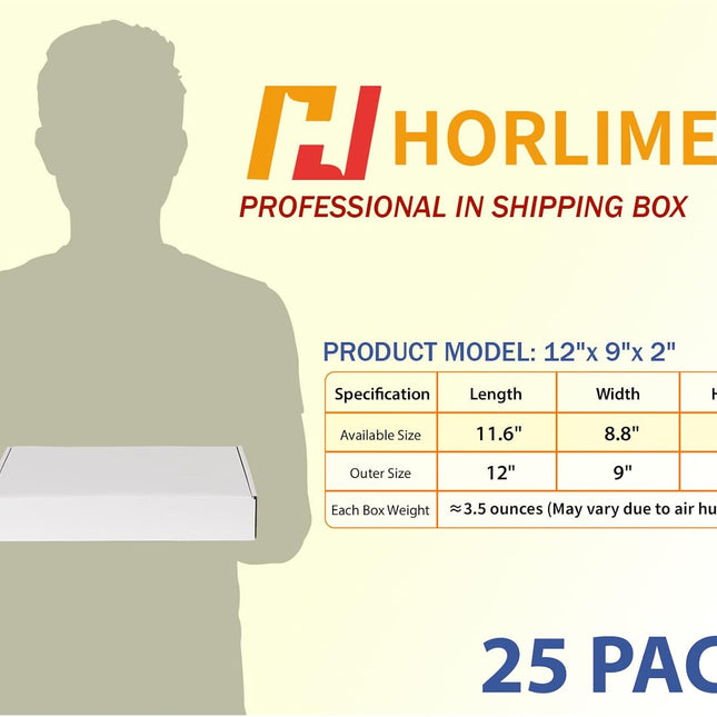 12x9x2 Inch White Corrugated Box Mailers, Set of 25