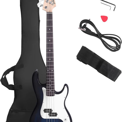 Full Size 4 String Electric Bass Guitar, Dark Blue Fire Style