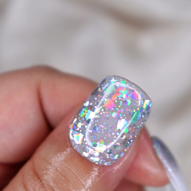10-Piece Futuristic Holo Silver Glitter Press-On Nails