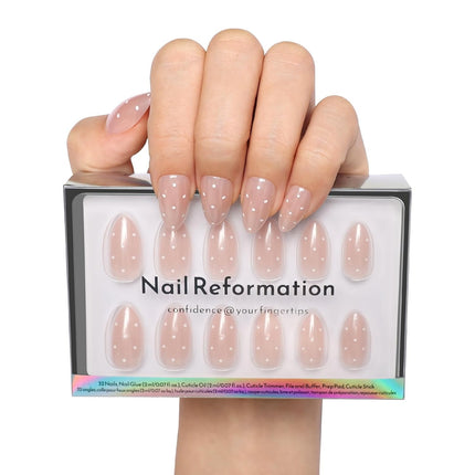 Milk Dot Short Almond Press On Nails Kit