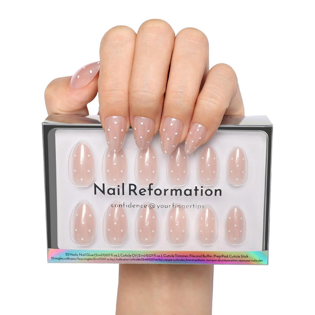 Milk Dot Short Almond Press On Nails Kit