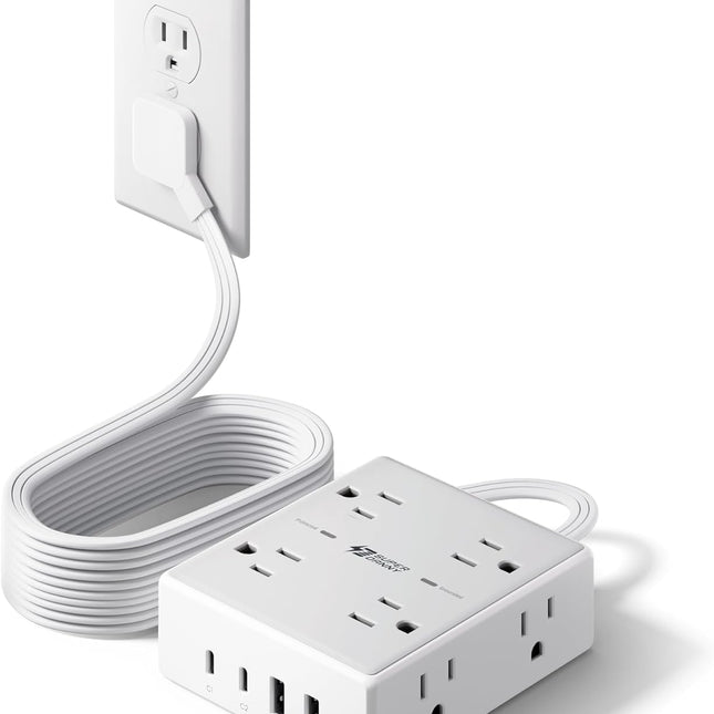 10Ft Extension Cord Power Strip with 8 Outlets and 4 USB Ports