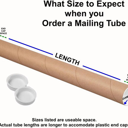 Kraft Mailing Tube with Caps, 2 in x 24 in, 1 Pack