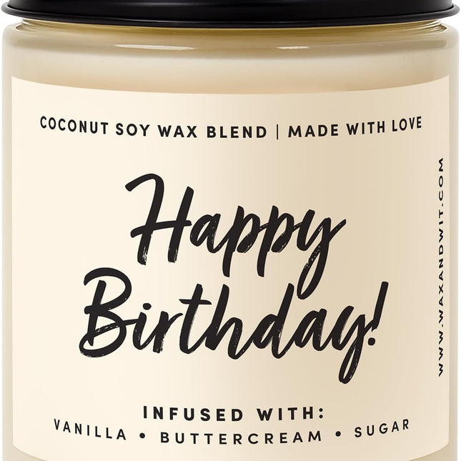 Happy Birthday Vanilla Buttercream Soy Jar Candle for Women, 9 oz