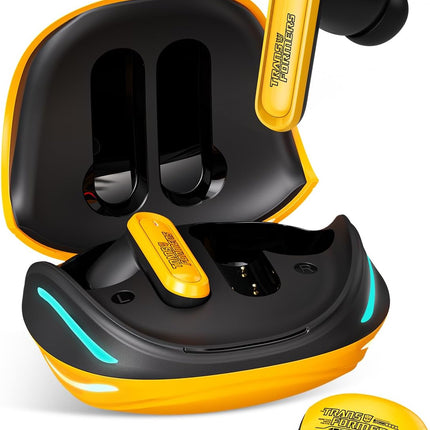 Yellow Wireless Gaming Earbuds with LED Open Mech Case