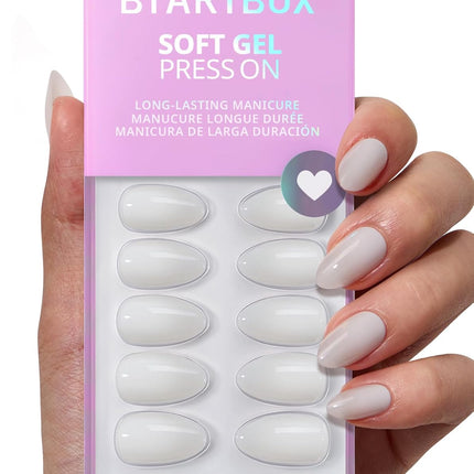 White Short Almond Soft Gel Press-On Nails