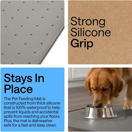 Waterproof Raised Edge Silicone Pet Feeding Mat, 18.5 x 11.5, Gray